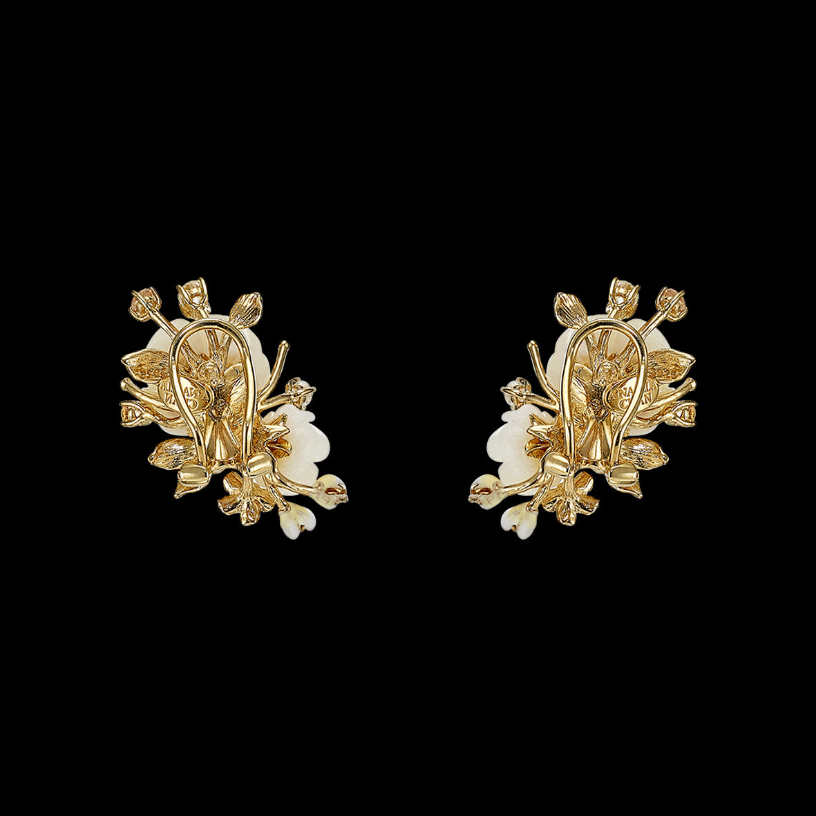 Ivory Floral Cluster Earrings, Earring, Anabela Chan Joaillerie - Fine jewelry with laboratory grown and created gemstones hand-crafted in the United Kingdom. Anabela Chan Joaillerie is the first fine jewellery brand in the world to champion laboratory-grown and created gemstones with high jewellery design, artisanal craftsmanship and a focus on ethical and sustainable innovations.